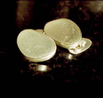 bezel set white seaglass in silver cufflinks